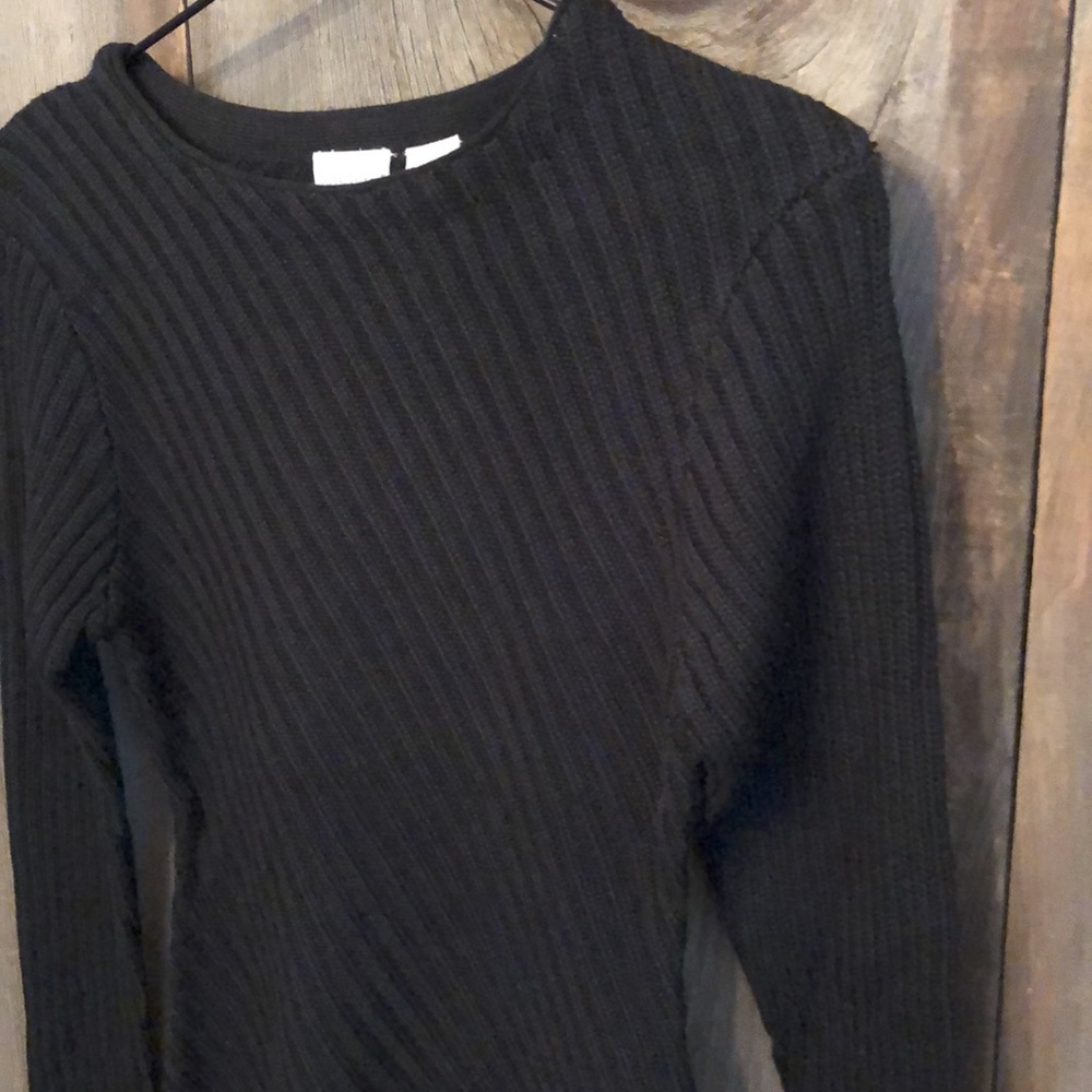 Moda International Black Ribbed Sweater Size Medium - Picture 2 of 11